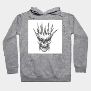 Horror Skull in Sharp Bone Crown Engraving Tattoo Hoodie